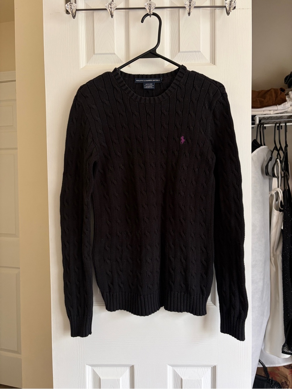 Ralph Lauren black cable-knit crewneck sweater cotton, Large - Picture 5 of 8